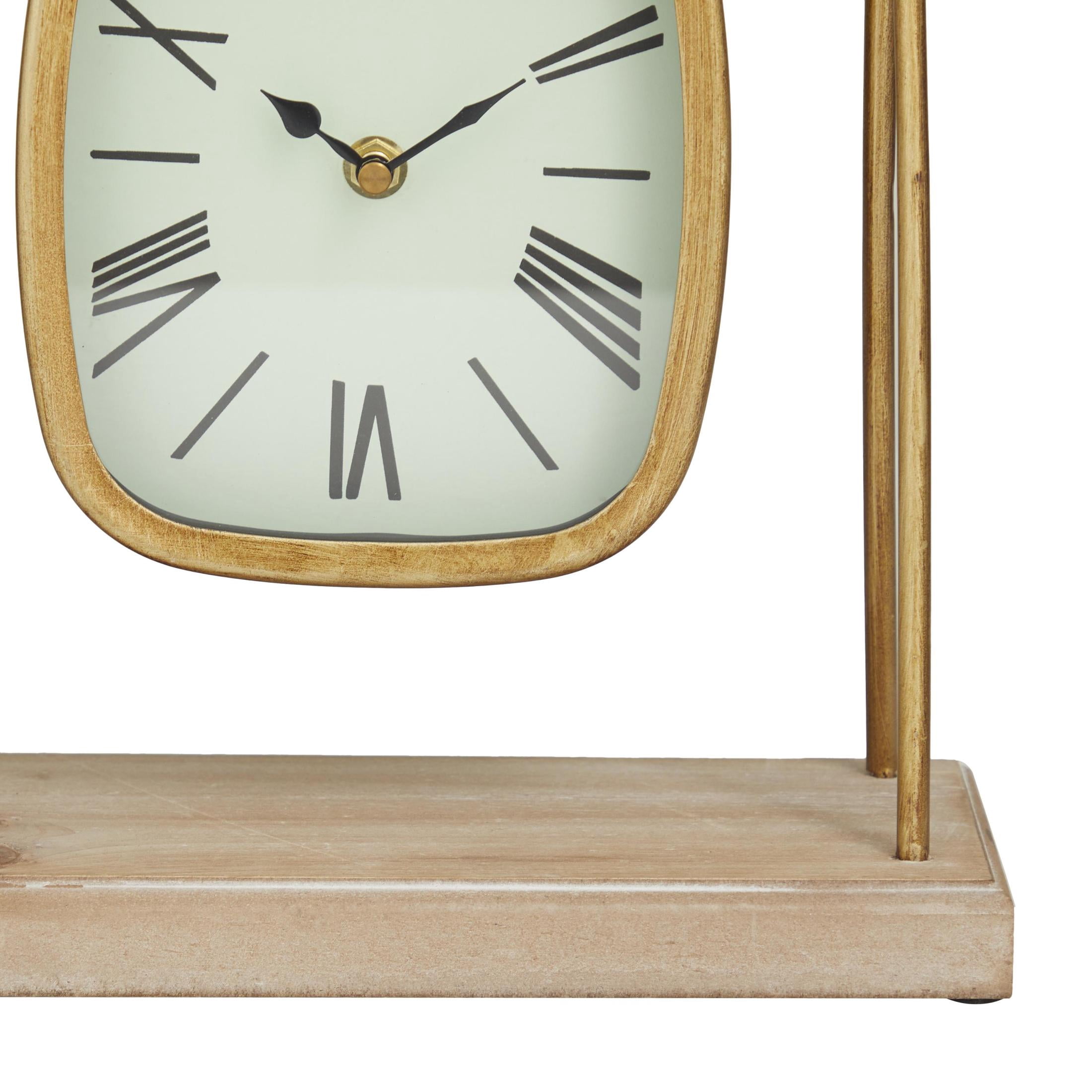 DecMode 11" Gold Metal Suspended Hanging Clock with Wood Base