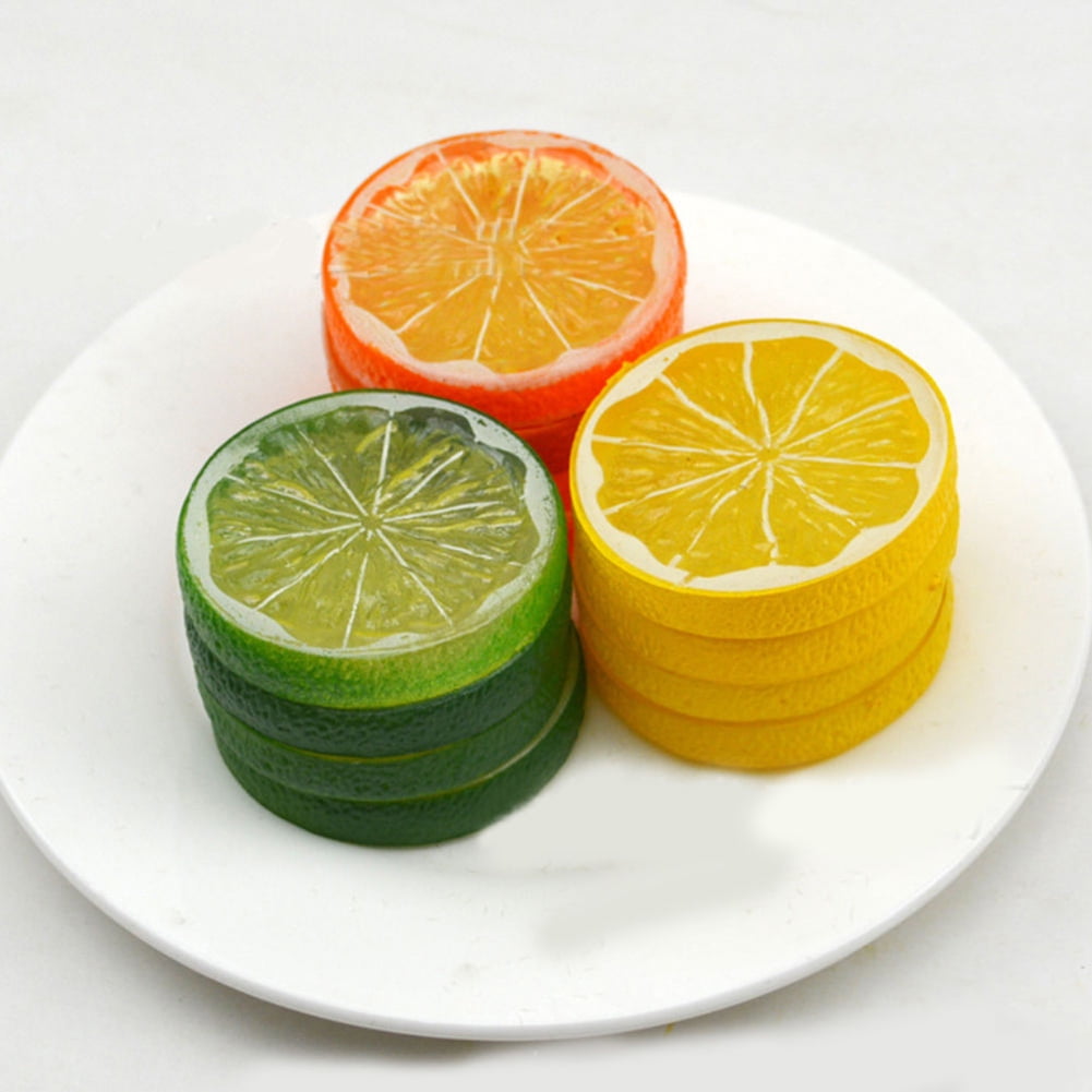 10Pcs Fake Lemon Orange Lime Slice Garnish Fruit Faux Food House Kitchen Decor 