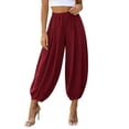 thumbnail image 2 of Mifsaly Harem Pants Women High Waisted Wide Leg Alloon Pant Comfortable Lightweight Flowy Office Work Elegant Outfits Red,S, 2 of 7