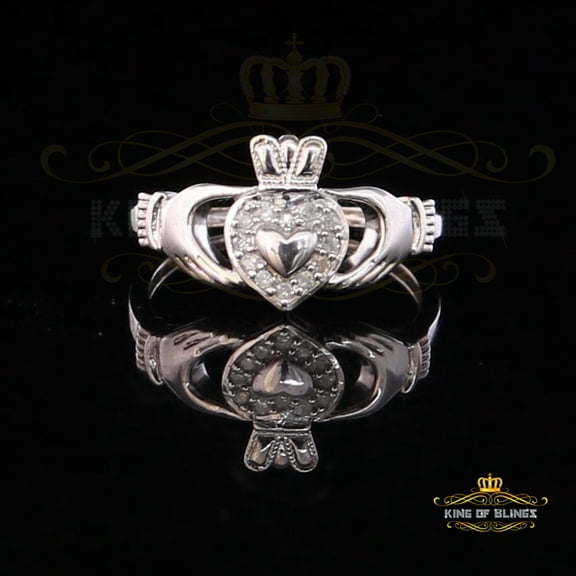 King of Bling's 0.03 CT Real Diamond Womens 925 Sterling Silver White Heart Shape Ring Size 7