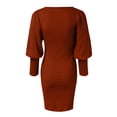 thumbnail image 3 of Aayomet Womens Sweater Dresses for Women Crewneck Puff Sleeves Fall Winter Lightweight Knit Mini Dress (Orange, L), 3 of 4