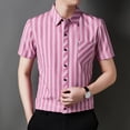 thumbnail image 6 of IWRICH Men's Striped Short Sleeve Dress Shirts Button down Classic Shirt Regular Fit Business Shirt for Summer Red XL, 6 of 6