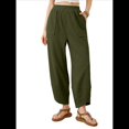 thumbnail image 1 of Pantalones Anchos y Holgados para Mujer, Estilo Palazzo Harén, Informales, con Cintura Elástica y Bolsillos. Verde L, 1 of 8