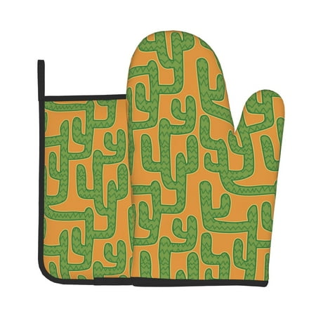 

Tebeau Cactus 2 Print Oven Mitts and Pan Racks 2-Piece Set Kitchen Oven Mitts and Pan Racks Heat Resistant 500 °F for Baking and Cooking