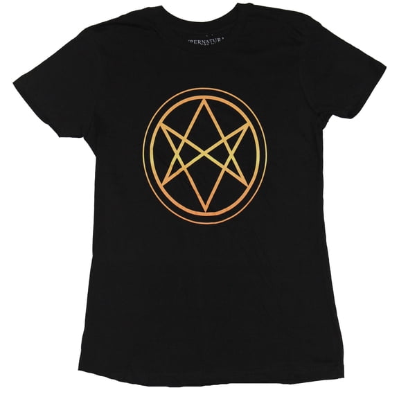 Supernatural Girls Juniors T-Shirt - Orange Yellow Hexagram Power Symbol (Small)