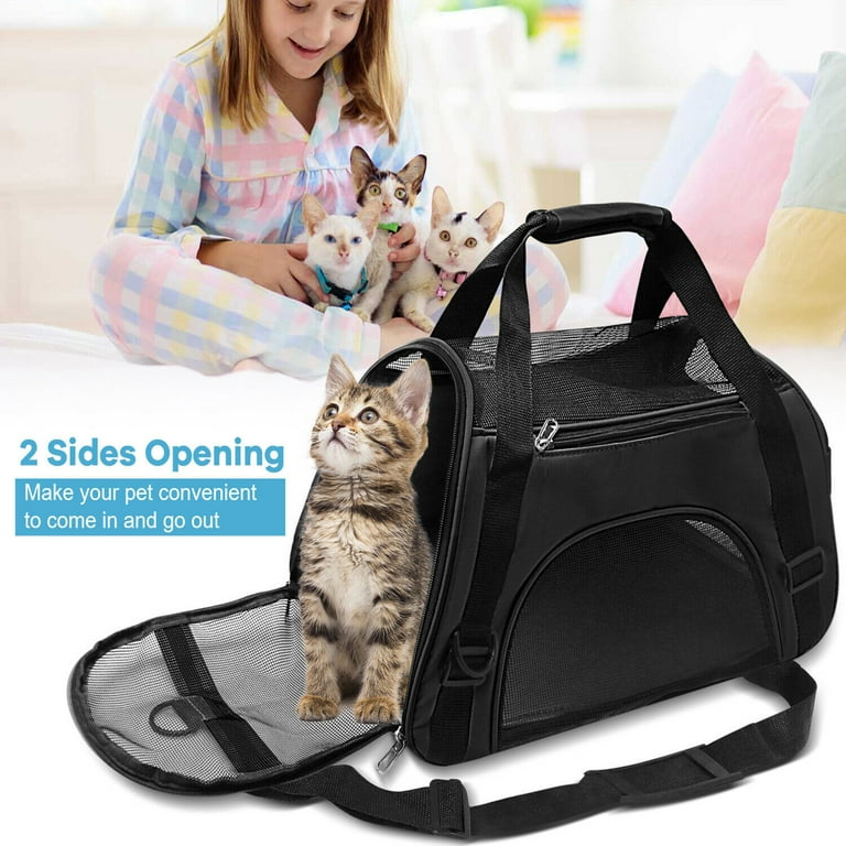 Cat Carrier, Pet Carrier for Large Cats 15.5bs, Dog Carrier for Small Dogs,  Collapsible Cat Bag Carrier for Travel & Car, Black