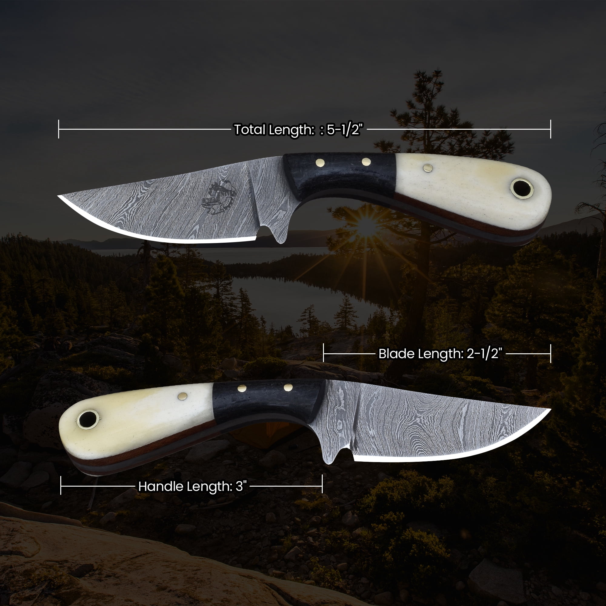 Knives Ranch 3133-SG Antler Neck Knife – Fixed Blade Pocket Knife with Leather Sheath & Paracord, Outdoor EDC Hunting Utility Knife