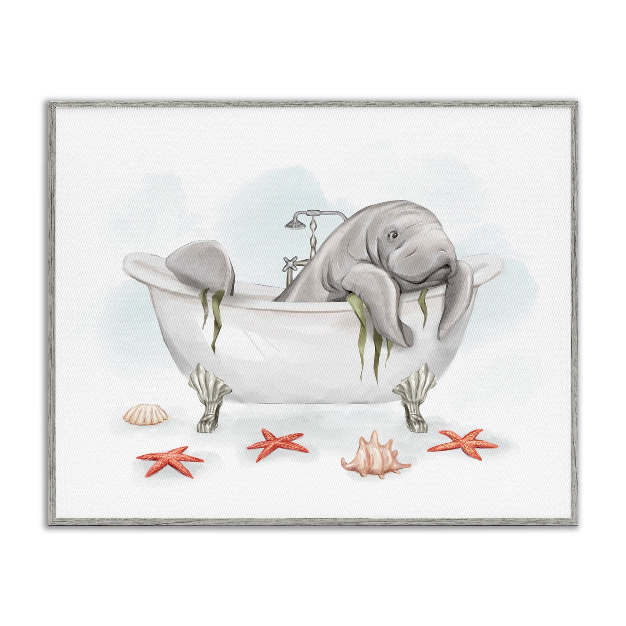 Stupell Industries Manatee Sea Life Swimming Bathtub Bathroom Painting Graphic Art Gray Framed Art Print Wall Art, Design by Ziwei Li