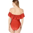 thumbnail image 3 of YDX Women's Swimwear Flounce Off Shoulder One Piece Ruffles Bathing Suit, Shimmery Merlot, X-Small, 3 of 5