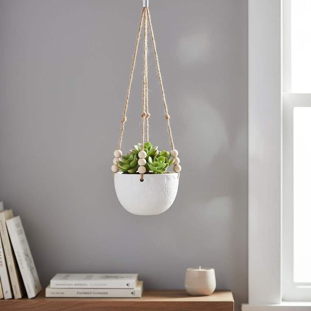 Flora Bunda Hanging Planter with Beads for Succulent 5.4" Caveman Ceramic Hanging Planter