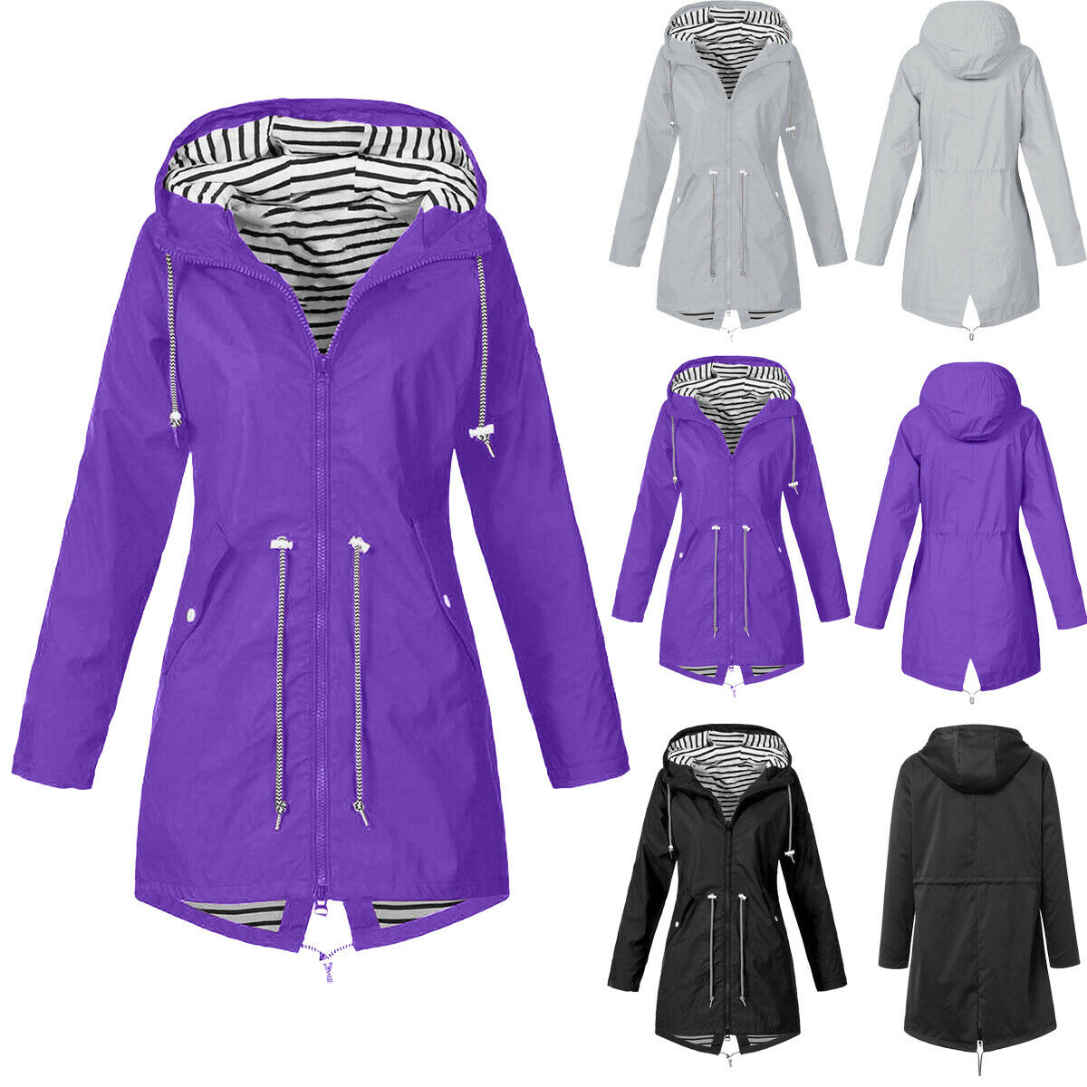 Cathery Women Ladies Raincoat Wind Waterproof Jacket Hooded Rain Mac Outdoor Poncho Coat - image 4 of 5