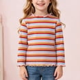 thumbnail image 2 of YDFCWXW Toddler Baby Girls Striped Long Sleeve T-Shirt Lettuce Trim Ribbed Knit Pullover Blouse Top (Red, 1-2 Years), 2 of 7