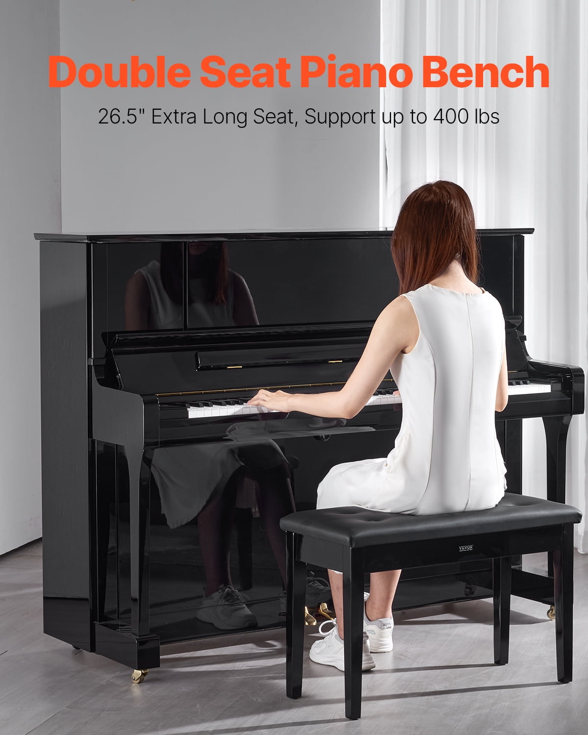 VEVOR Piano Bench, 29.5" x 14" x 19", Duet Keyboard Piano Chair with High-Density Padded Cushion, Storage Compartment for Music Books, Wooden Piano Bookcase Stool Seat, for Vanity and Living Room