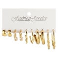 thumbnail image 1 of Juego de 5 pares de pendientes de metal retro de acero dorado sencillos, tipo C, con perlas retorcidas, adecuados para la mayoría de las ocasiones, estilo versátil, 1 of 6