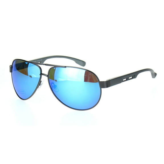 Polarized Mens Metal Rim Officer Style Tear Drop Shape Pilots Sunglasses Gunmetal Blue Mirror