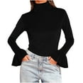 thumbnail image 5 of gbyLJF Long Sleeve Turtleneck Shirts for Women Solid Color Velvet Flared Sleeve Tops Slim Fit Basic Going Out Tee Blouse, 5 of 7