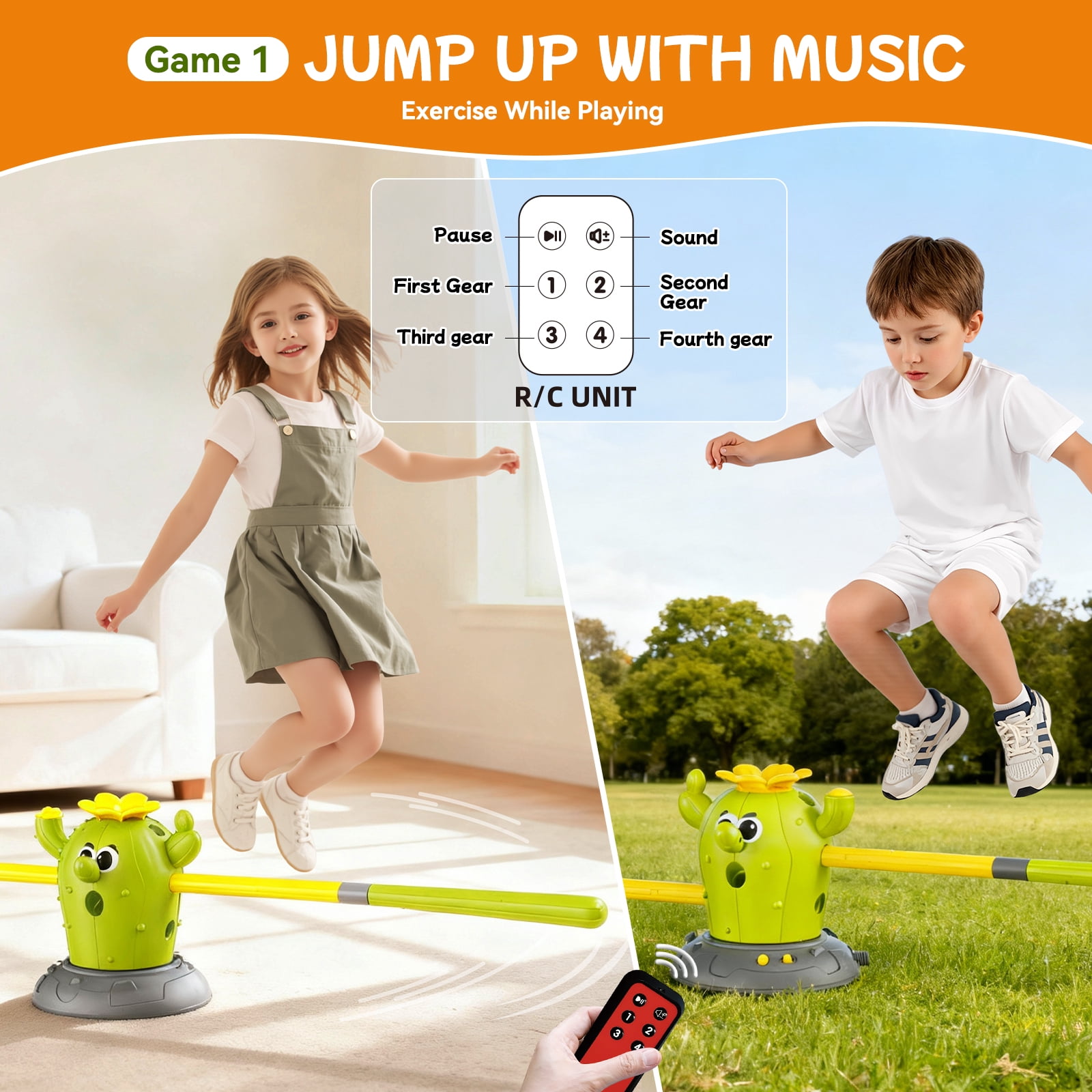 KNMDU 4-in-1 Cactus Toy Set with Ring Toss, Baseball, and Stomp Rocket Launcher, Active Play Outdoor Toy for Kids Ages 4-8