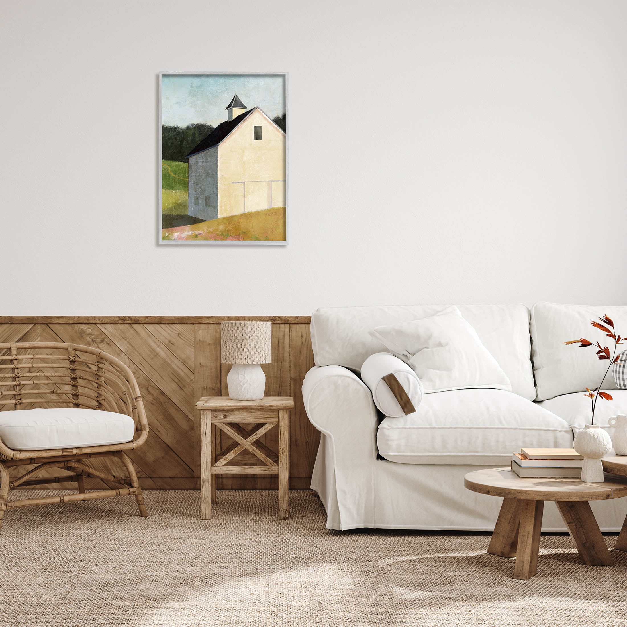 Stupell Industries Countryside Hills Barn Scenery Painting Gray Framed Art Print Wall Art, Design by Suzanne Nicoll