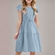 thumbnail image 2 of Odeerbi Niñas Verano Algodón Lino Vestido Ruffle Sleeve Tiered Tank Vestido Color Sólido Cuello Redondo Sin Mangas Vestido de Sol, 2 of 9
