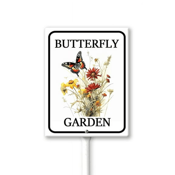 Eveokoki Butterfly Garden Yard Sign with Stakes 8'' x 12'', Sturdy Aluminum Lawn Signs, Vintage Garden Signs, Butterfly Decor for Yard Garden Lawn Grass, Funny Garden Metal Decor