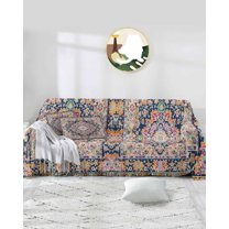 Orange Ethnic Floral Sofa Covers for 3 Cushion Couch,Washable Sectional & L Shape Couch Covers for Dog/Cat/Kids,Retro Boho Southwest Ethnic Tribal Non Slip Sofa Slipcover Tassel Futon Cover 71x150