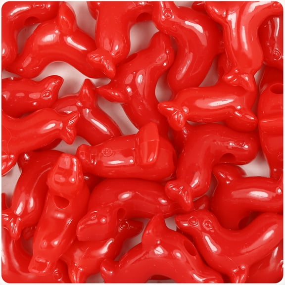 BeadTin Bright Red Opaque 24mm Seal Pony Beads (24pcs)