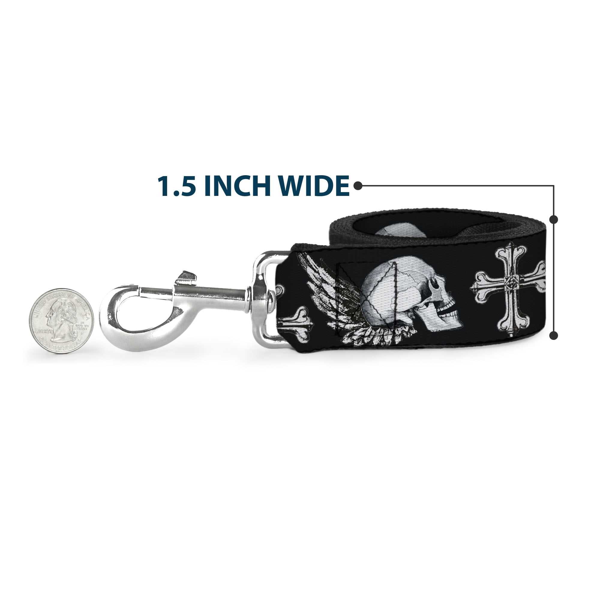 Buckle-Down Pet Leash, Dog Leash, Buckle Down Skulls Wings Black White, 6 Feet Long 1.0 Inch Wide