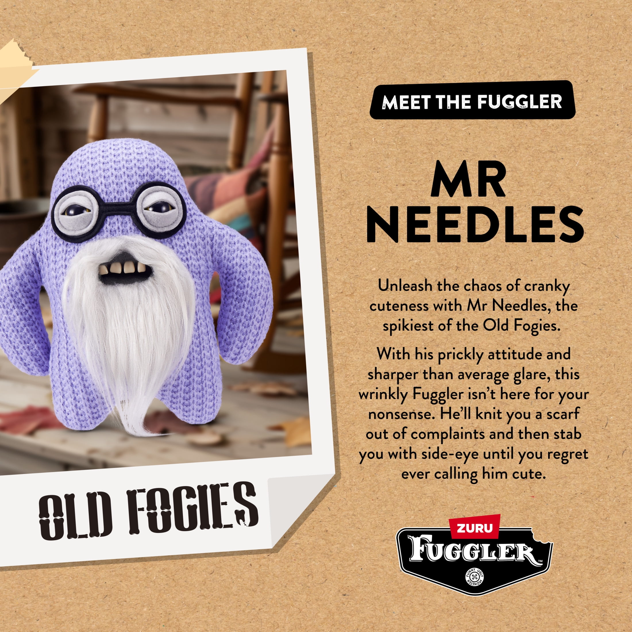 Fuggler Old Fogies 9 inch (Mr Needles), Funny Ugly Monster Stuffed Animal Toy by ZURU