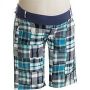Maternity Demi-Panel Patchwork Plaid Bermuda Shorts
