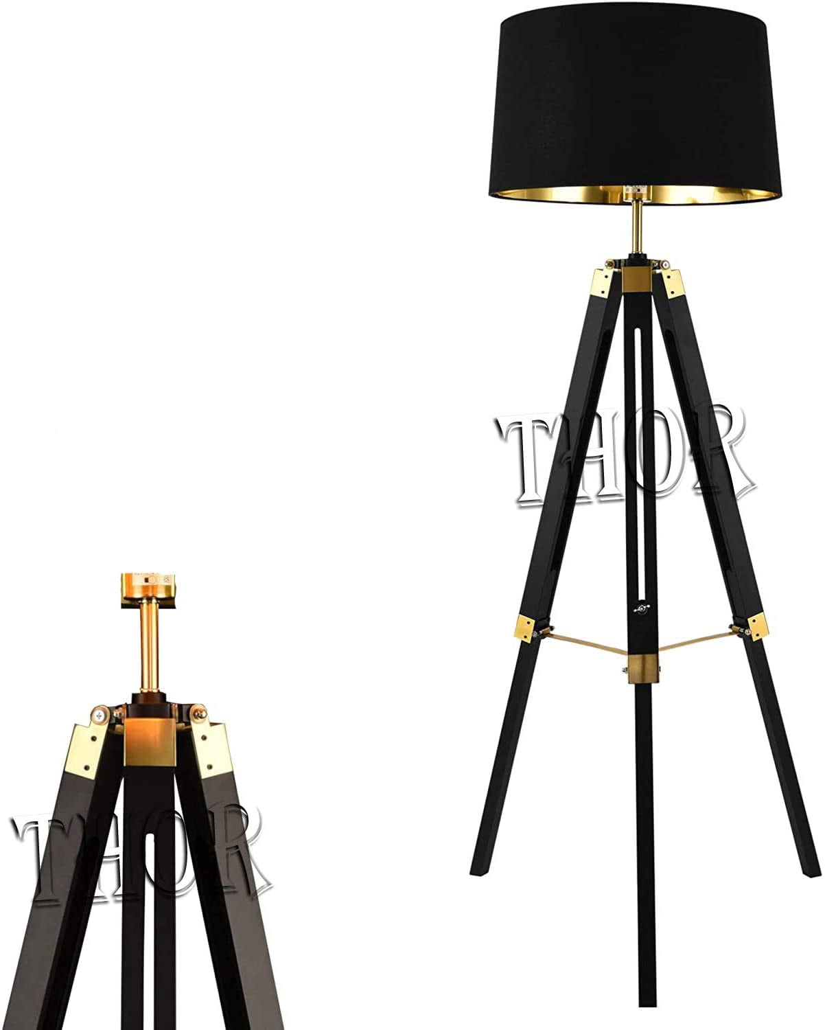 Royal Nautical Marine Black Wooden Tripod Floor Lamp Office Decor ( Without Shade)