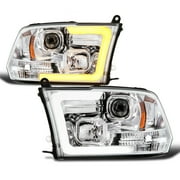 AKKON - Fits 2009-2010-2018 Dodge Ram 1500 2500 3500 Projector Chrome Headlights w/ [LED Tube] Yellow Turn Signal Pair