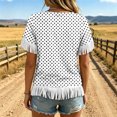 thumbnail image 3 of Uootdi Beach Tops for Women Crew Neck Short Sleeve Fringe Trim Cuff And Hem Polka Dot Print Soft Knit Boho Tops for Women Loose Fit Beach Vacation Lightweight Airy Womens Tees, 3 of 6