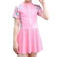 thumbnail image 2 of IBTOM CASTLE Toddler Girls Swimsuit Short Sleeve Zipper Swimdress + Shorts Two Piece Bathing Suits for Kids Teens Beachwear Swimwear 2-3 Years Pink, 2 of 8