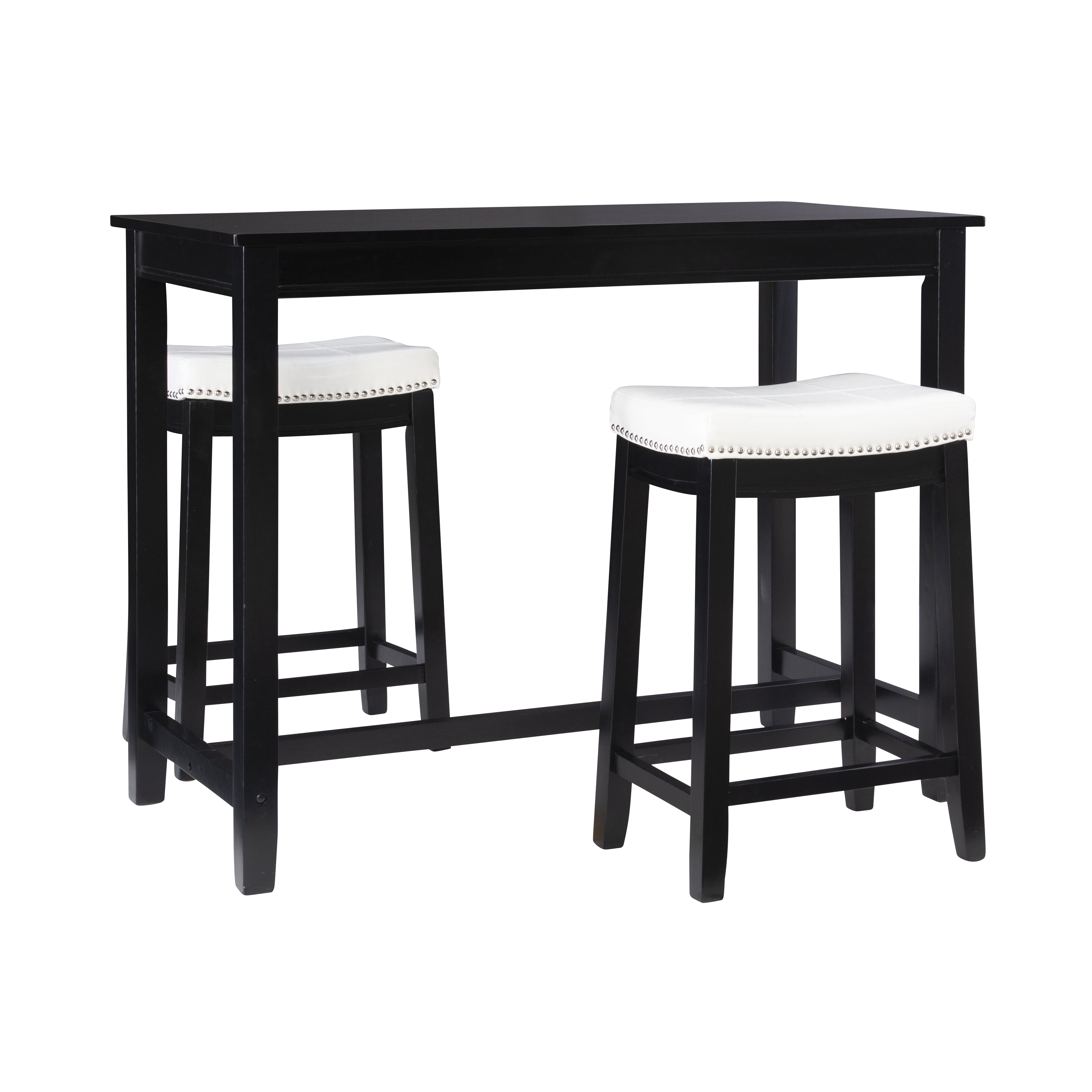 Linon Claridge 3-Piece Counter Height Tavern Set, Black with White Faux Leather