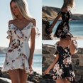 thumbnail image 1 of Femmes Boho Floral Mousseline Soirée Plage Courte Mini Robe Sundress, 1 of 5