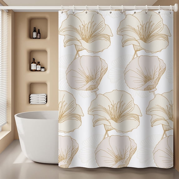 Godderr Shower Curtain, Floral Pattern Bathroom Shower Curtain Set With Hooks,72x72inch