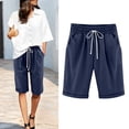 thumbnail image 6 of Shorts for Women Lounge Casual Shorts Elastic Waist Knee Length Shorts Loose Fit Summer Bermuda Shorts with Pockets, 6 of 6