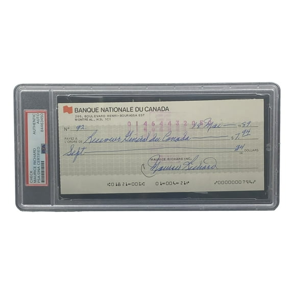 Maurice Richard Signed Montreal Canadiens Bank Check #92 PSA/DNA
