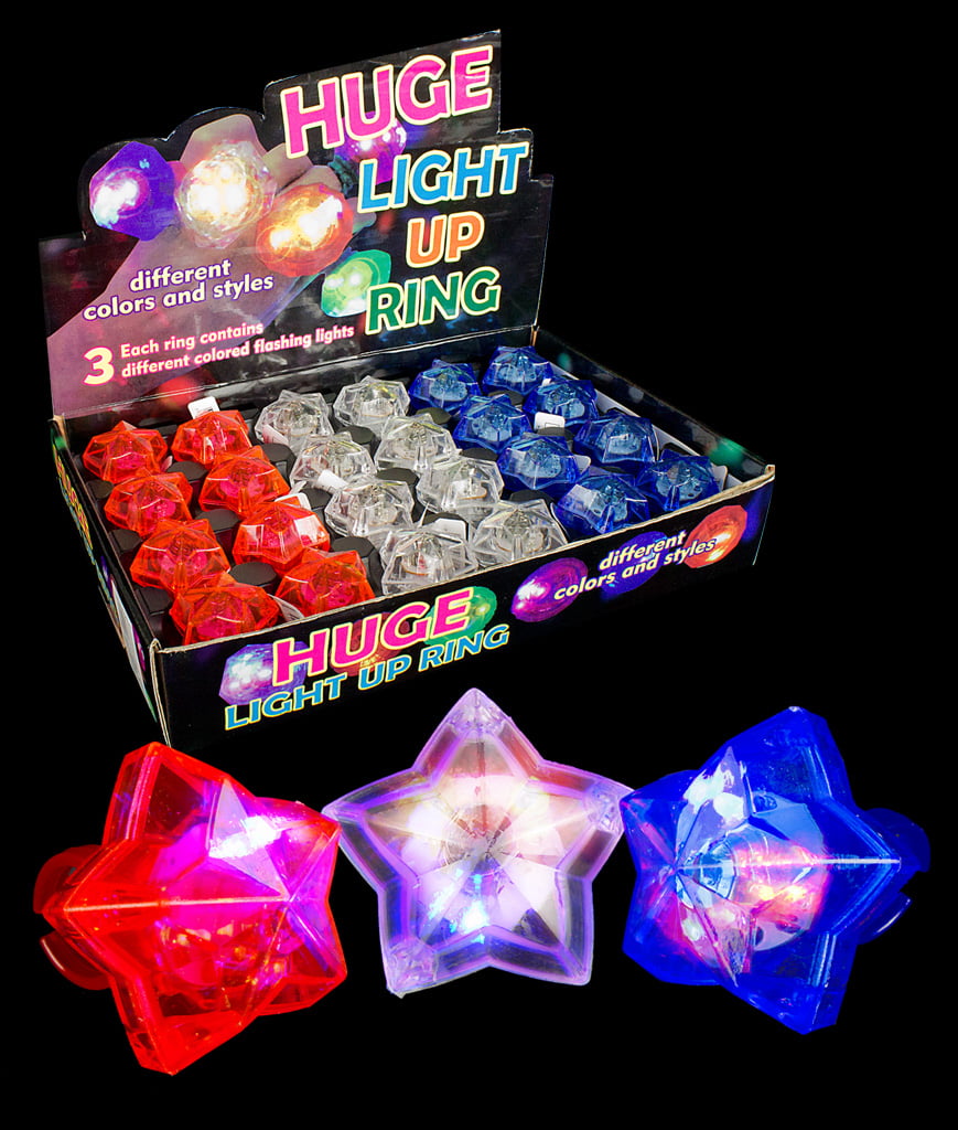 24pcs Assorted Fun Central AC696 LED Light Up Star Gem Rings