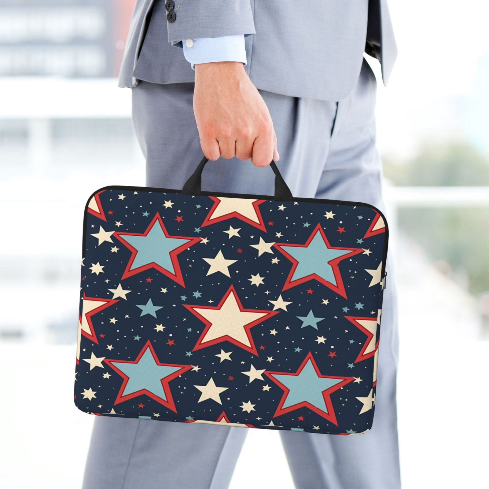Laptop Sleeve Bag For Women Men 14inch Waterproof Durable Protective Computer Carrying Cover Handle Laptop Case Bag Independence Day Theme Elements Star (6)