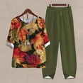 thumbnail image 2 of Edvintorg Womens Two Piece Outfits Floral Print Half Sleeve Pullover Pajamas Sets Summer Round Neck Shirts + Casual Pants Sets Two Piece Lounge Set Plus Size Women's Clothings, 2 of 5