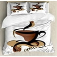 thumbnail image 1 of Coffee Duvet Cover Set Queen Size, Coffee Cup with Abstract Curved Lines Refreshing Aromatic Drink Pattern, Decorative 3 Piece Bedding Set with 2 Pillow Shams, Black Brown Sand Brown, by Ambesonne, 1 of 3