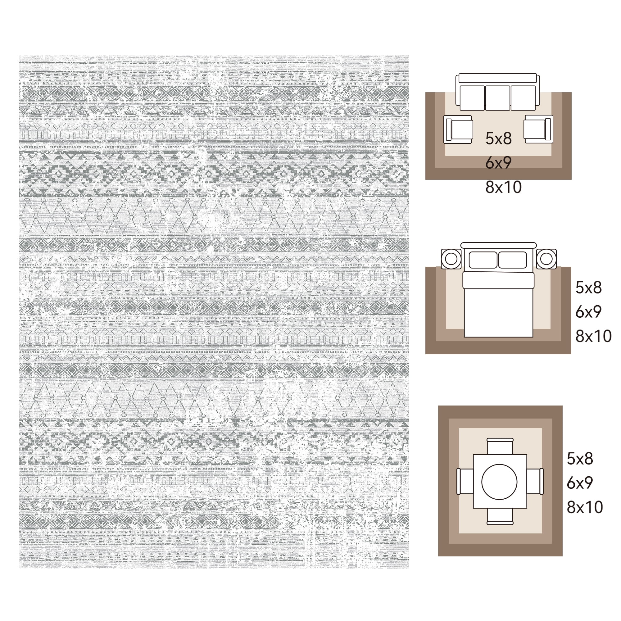SIXHOME 5'x8' Area Rugs for Living Room Washable Rugs Boho Geometric Living Room Rug Moroccan Neutral Carpet Non Slip Soft Distressed Rugs for Bedroom Dining Room Office Modern Home Decor Gray