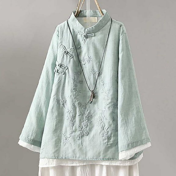 Chinese Style Clothing Women Cheongsam Top Traditional Shirt Blouse (Green M/1)