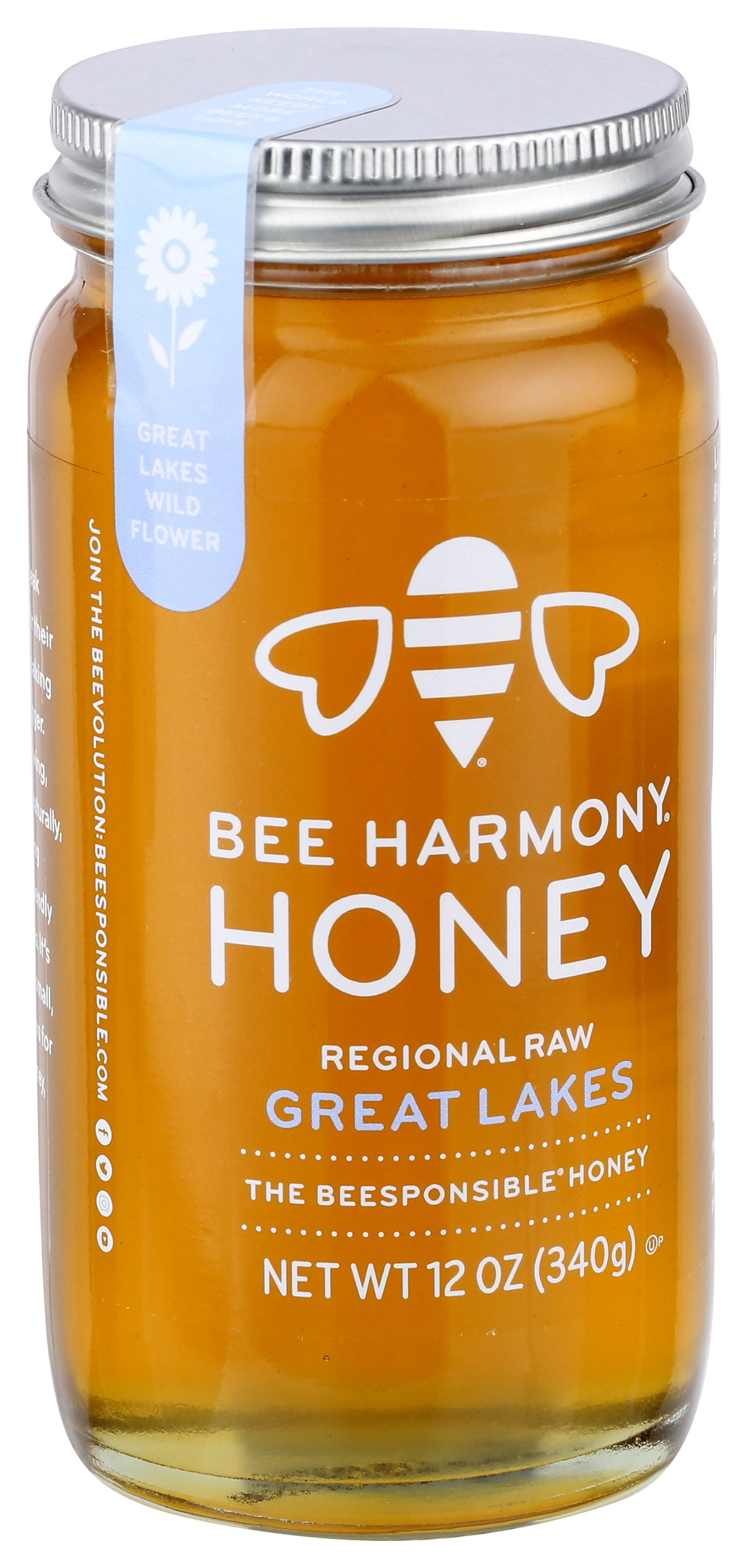 (Pack of 6), Bee Harmony Regional Raw Great Lakes Honey, 12 oz
