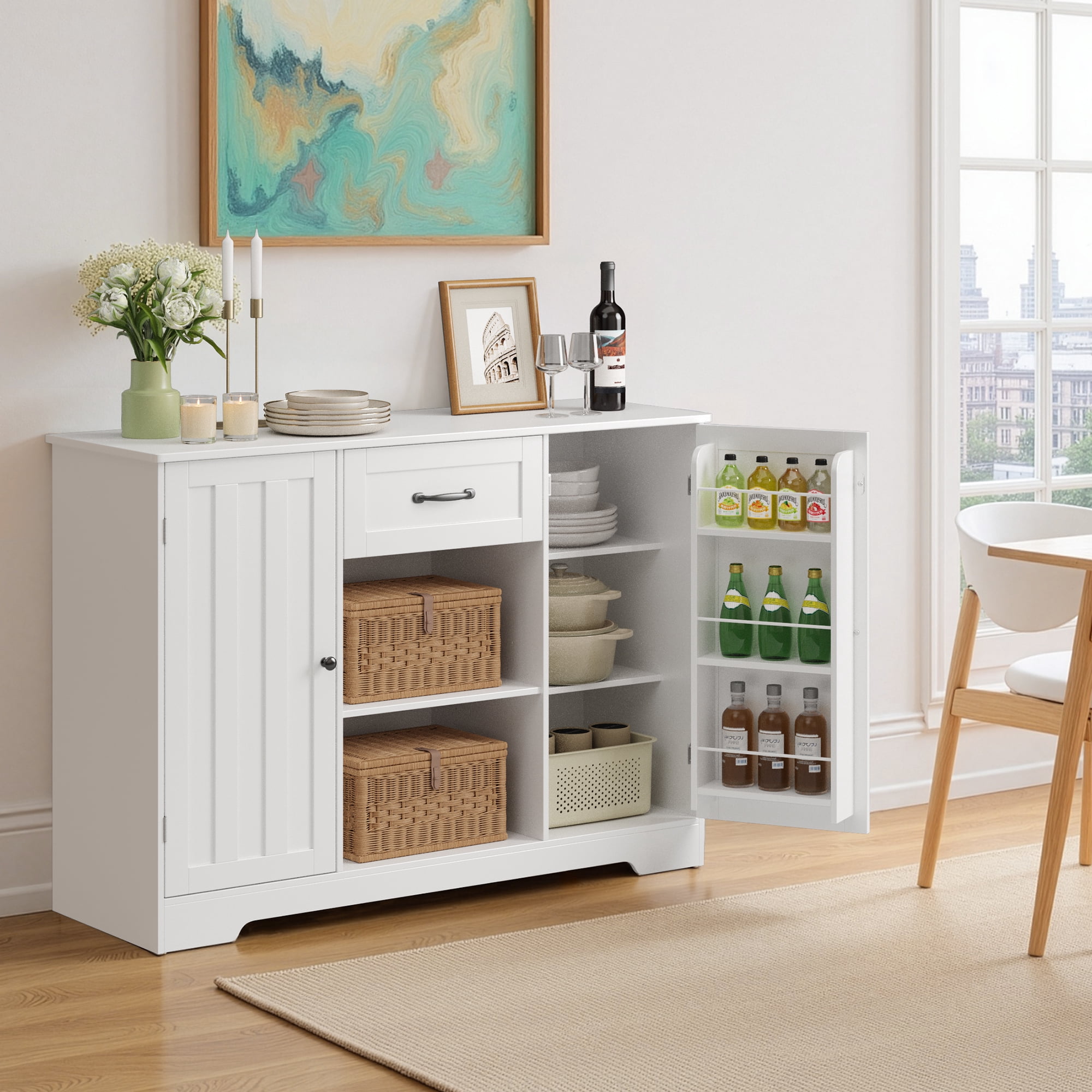 Sideboard Buffet Cabinet,Asofer Storage Coffee Bar Cabinet with Drawers, Kitchen Pantry Storage with Doors and Shelves for Kitchen and Living Room,White