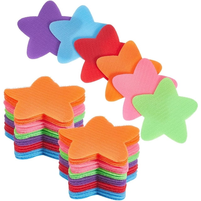 6 Colors Star Floor Spots Floor Carpet Dots 30Pcs Sitting Spots Colorful Nylon Hook and Loop Reusable Washable Sticker Rug Markers for Carpet Office Indoor Group Activity Game Sports