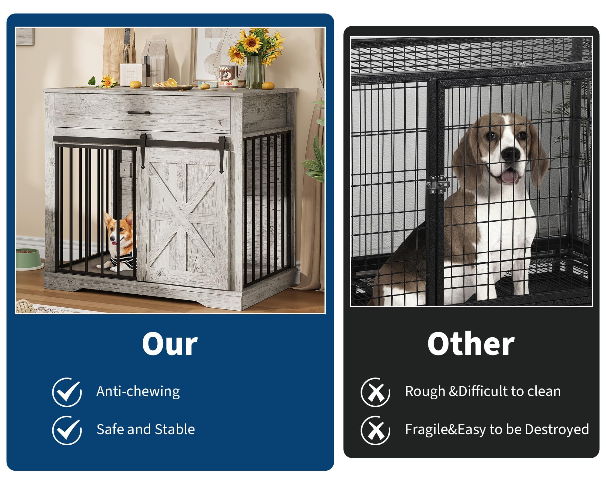 37.8" Wooden Dog Crate Furniture - Indoor Kennel Table & House for Large, Medium & Small Dogs