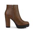 thumbnail image 5 of BLISSFUL STEP Women Rounded Toe Chunky Heel Platform Ankle Boots Brown 9, 5 of 7
