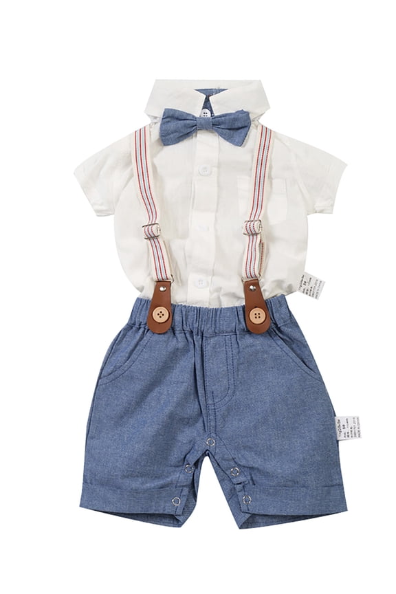 Baby Boys Gentleman Clothes Outfits Infant Short Sleeve Bow Tie Shirt+Bib Pants